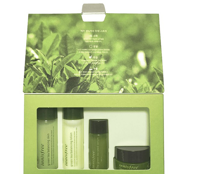 Bộ dưỡng trắng da trị mụn innisfree trà xanh 4 sản phẩm